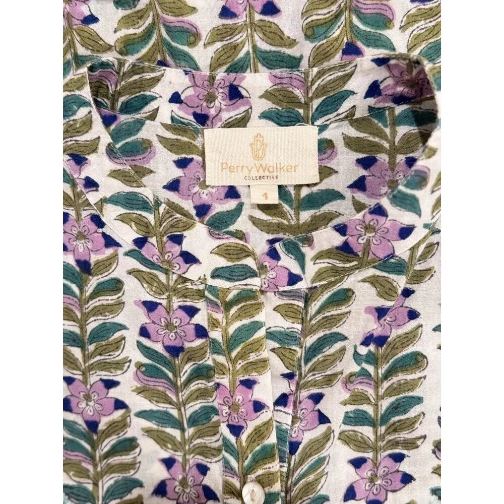 Perry Walker Womens Dress Green Floral Mini Cap Sleeve A Line Boho 1 US Small - Picture 3 of 11